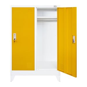 Гардероб RFG, метален, двоен, с две врати, 80 х 40 х 120 cm, бял, с жълти врати
