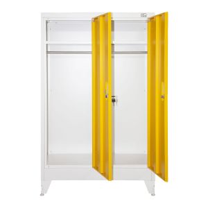Гардероб RFG, метален, двоен, с две врати, 80 х 40 х 120 cm, бял, с жълти врати