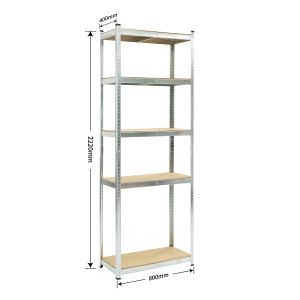 Стелаж RFG, метален, с 5 рафта, 800 х 400 х 2200 mm, MDF, до 200 kg