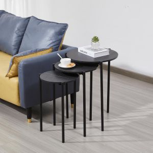 Ниска маса RFG Laura, овален плот, ПДЧ, черни метални крака, 3 броя в комплект