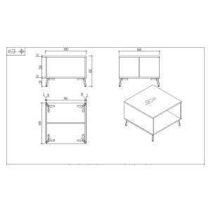 Ниска маса RFG Paris, 600 х 600 х 450 mm, квадратен плот, ПДЧ 25 mm, орех и сиво
