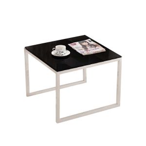 Ниска маса RFG Luxo Chrome, 600 х 600 х 440 mm, квадратен стъклен плот, черна