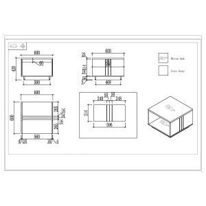 Ниска маса RFG Chicago, 600 х 600 х 420 mm, квадратен плот, ПДЧ 25 mm, дъб Рейн и тъмносиво