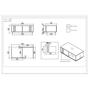 Ниска маса RFG Chicago, 1200 х 600 х 420 mm, правоъгълен плот, ПДЧ 25 mm, дъб Рейн и тъмносиво