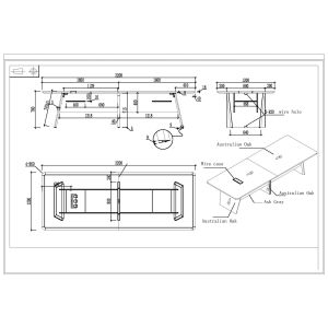 Заседателна маса RFG Elmaz, 3200 х 1200 х 760 mm, правоъгълен плот, ПДЧ 25 mm, австралийски дъб и сиво