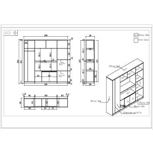 Шкаф RFG Chicago, 2000 х 400 х 2000 mm, ПДЧ, дъб Рейн и тъмносиво