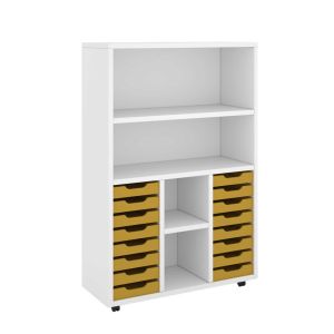 Етажерка RFG, с 14 PP жълти тавички, 1040 х 400 х 1500 mm, ПДЧ 18 mm, бяла