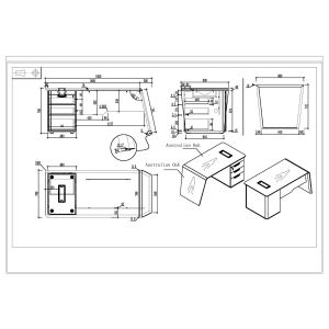 Бюро RFG Elmaz, с контейнер, 1800 х 800 х 760 mm, ПДЧ 40 mm, австралийски дъб и сиво