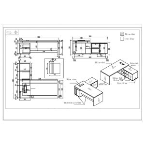 Бюро RFG Chicago, с шкаф, 2000 х 1800 х 750 mm, ПДЧ 25 mm, дъб Рейн и тъмносиво