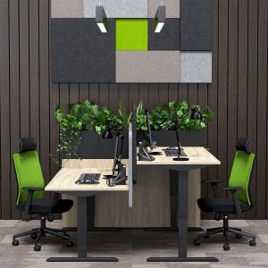 Ергономично eлектрическо бюро RFG, 160 x 80 x 62-128 cm, ПДЧ 25 mm, плот кехлибарен дъб, черни метални крака