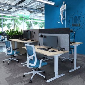 Ергономично eлектрическо бюро RFG, 160 x 80 x 62-128 cm, ПДЧ 25 mm, бял плот, черни метални крака