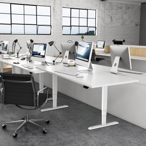 Ергономично eлектрическо бюро RFG, 160 x 80 cm, ПДЧ 25 mm, плот кехлибарен дъб, сиви метални крака