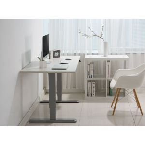 Ергономично eлектрическо бюро RFG, 160 x 80 cm, ПДЧ 25 mm, бял плот, сиви метални крака