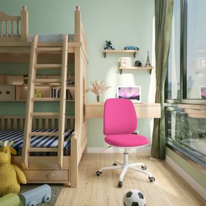 Детски стол RFG Lucky White, полиуретанова пяна и дамаска, до 120 kg, розова седалка, розова облегалка