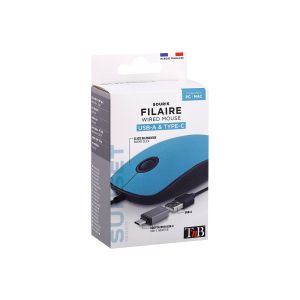 Мишка TNB Sunset, с кабел, USB Type-A, с адаптер USB Type-C, 3 бутона, синя