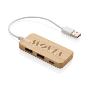 XD USB Хъб, с 2 USB 2.0 порта и 1 USB Type C, бамбуков