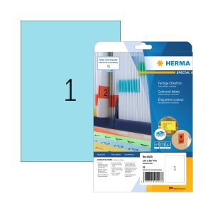 Herma Самозалепващи се етикети, A4, 210 х 297 mm, сини, 20 листа