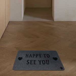 Изтривалка Olivo Zeus - Happy to see you, 100% полиестер, 40 х 70 cm, сива