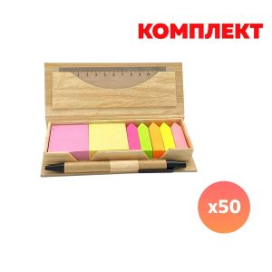 Linea Комплект листчета, линия и химикалка, в бамбукова кутия, с включен печат, 50 броя