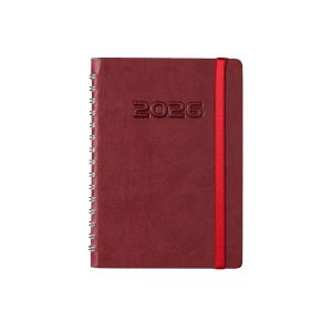 Календар-бележник, А5, с дати, със спирала и ластик, луксозен, бордо