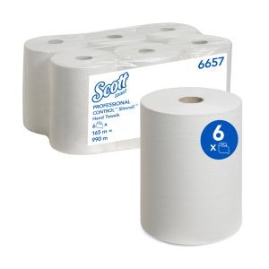 Кърпи за ръце Kimberly-Clark Scott Slimroll, руло, широчина 21 cm, дължина 165 m, бели, 6 броя