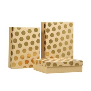 Подаръчна кутия, златни топчета, кафява, 3 броя