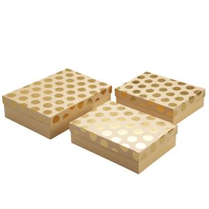 Подаръчна кутия, златни топчета, кафява, 3 броя