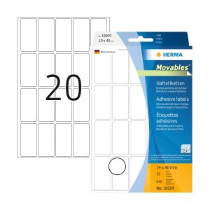 Herma Самозалепващи се етикети, за цени, 19 х 40 mm, бели, 640 броя, в кутия