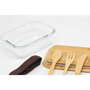 Office 1 Кутия за храна Nature, стъклена, с включени прибори, 17.2 х 12.5 х 6 cm, 700 ml