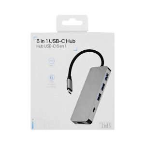 USB Хъб TNB 6 в 1, Type-C, сив