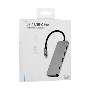 USB Хъб TNB 6 в 1, Type-C, сив