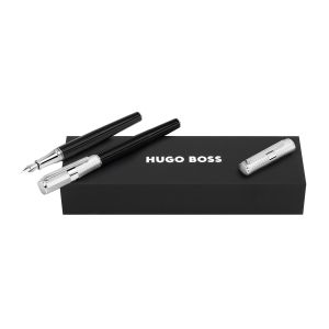 Hugo Boss Комплект писалка и ролер Formation Line, в кутия, сребристо-черни