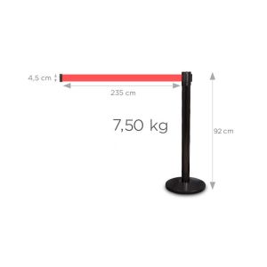 Ограничително колче, черно, с червена лента, 235 cm, ш 320 mm, в 920 mm