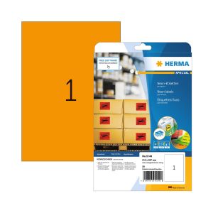 Herma Самозалепващи се етикети, A4, 210 х 297 mm, оранжеви, 20 листа