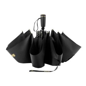 Hugo Boss Чадър Pocket Double B, сгъваем, черно-златист