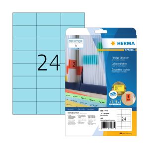 Herma Самозалепващи се етикети, A4, 70 х 37 mm, сини, 24 броя, 20 листа