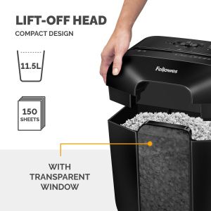 Шредер за унищожаване на документи Fellowes Powershred LX25M, P-4, Mini-Cut, 11.5 L, черен, време за почивка 30 мин