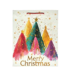 Подаръчна торбичка Merry Christmas - Елхи, коледна, 30 х 40 х 12 cm