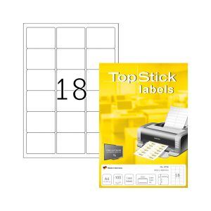 Top Stick Самозалепващи се етикети, A4, заоблени, 63.5 х 46.6 mm, 18 броя, 100 листа
