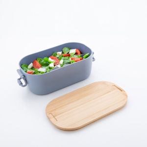 Office 1 Кутия за храна Wheat Fiber, с бамбуков капак, 1 L, синя