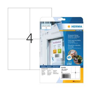 Herma Самозалепващи се етикети, A4, бели, водоустойчиви, 105 х 148 mm, 4 броя, 20 листа