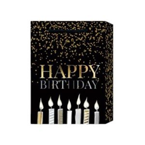 Подаръчна торбичка Happy Birthday, свещи, 31 х 42 х 12 cm, черна