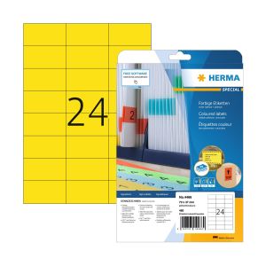 Herma Самозалепващи се етикети, A4, 70 х 37 mm, жълти, 24 броя, 20 листа
