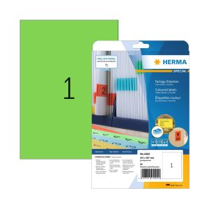 Herma Самозалепващи се етикети, A4, 210 х 297 mm, зелени, 20 листа