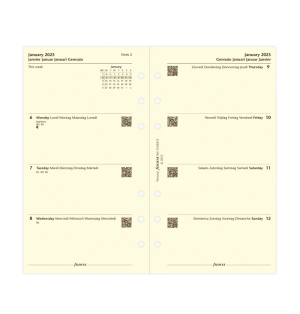Filofax Пълнител за органайзер Classic, Personal, кремава хартия, за 2025 година, 1 седмица на 2 страници