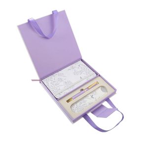 Office 1 Подаръчен комплект Pretty, 3 в 1, тефтер А6, химикалка и калъф, в кутия, лилав