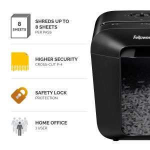 Шредер за унищожаване на документи Fellowes Powershred LX45, Cross-Cut, черен, P-4, обем на коша 17 L, време за работа 6 мин, ниво на шум 70 dB