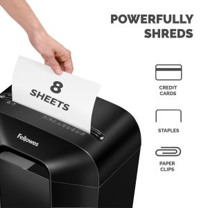 Шредер за унищожаване на документи Fellowes Powershred LX45, Cross-Cut, черен, P-4, обем на коша 17 L, време за работа 6 мин, ниво на шум 70 dB