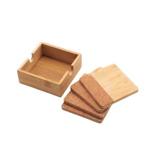 Office 1 Подложка за чаша Aura, дървена, 4 броя, в кутия