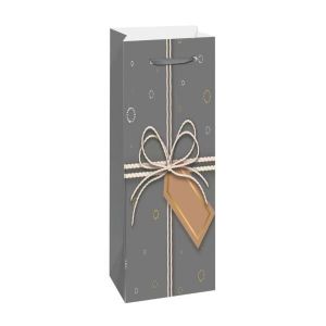 Торбичка за вино, панделка, 12 х 35 х 9 cm, сива